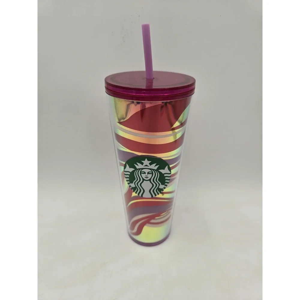 NEW Starbucks tumbler red gold  swirl Holiday Siren logo‎ Venti Cold Cup